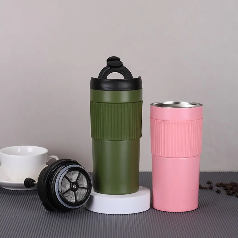 Spill Proof Travel Coffee Mug Seal Lid Reusable Tea Press Tumbler Vacumm Insulated Double Walled French Press Coffee Cups