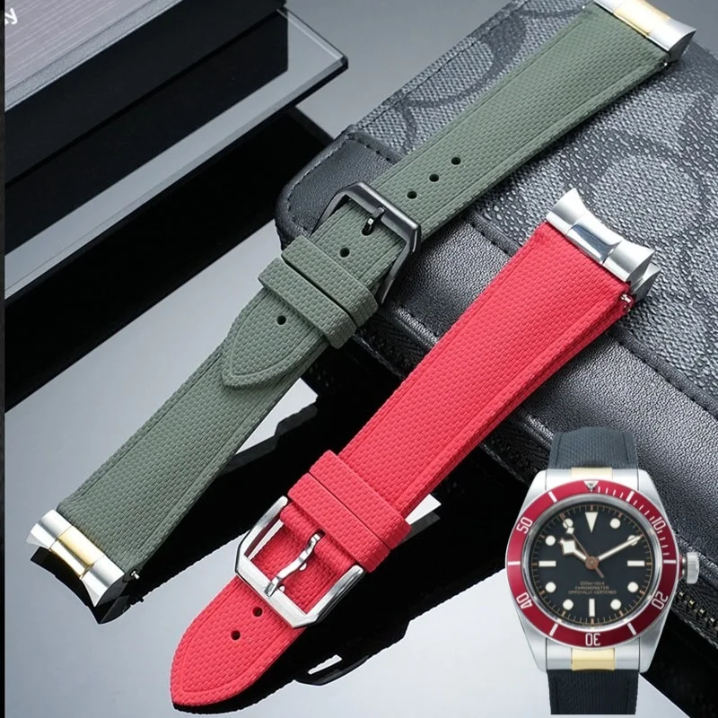 

For Tudor Black Bay M79220 M7941A M79230B/R Woven Nylon Rubber Watch Strap Curved End Rubber Watchband 20mm 21mm 22mm Wristband