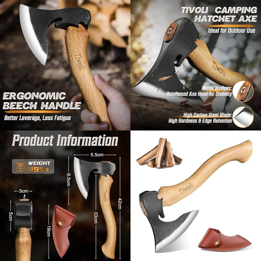 

Campg Hatchet Axe with Sheath"High Carbon Steel Axe with Beech Wood Handle Bushcraft Hatchet and Wood Splittg Axes for Gardeng,