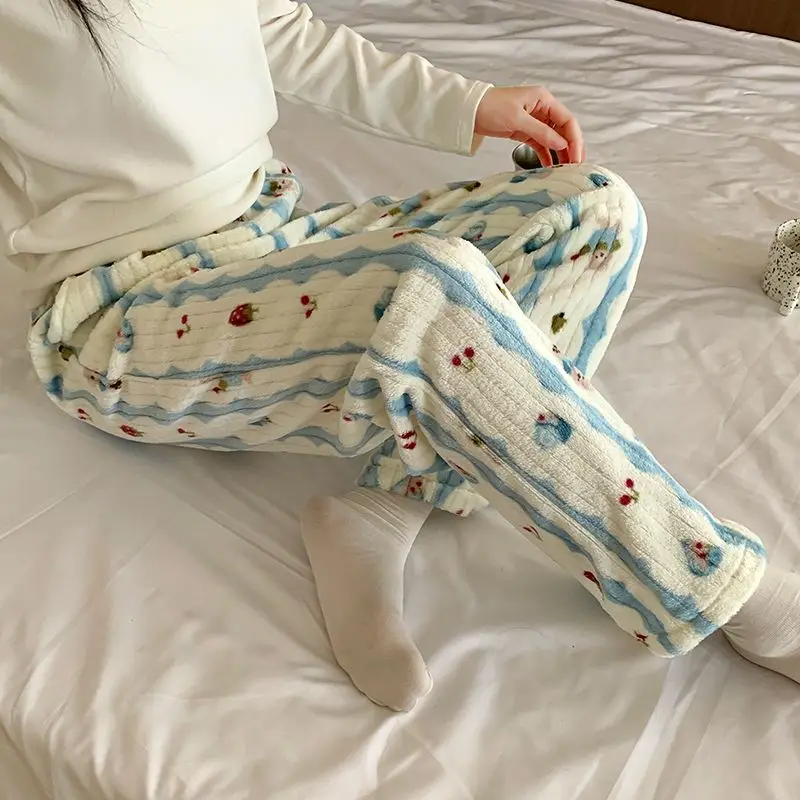 

Зима 2022, большие размеры, толстые теплые фланелевые штаны для сна с принтом, пижамные штаны для женщин, милая одежда для сна из кораллового флиса, домашняя одежда, одежда