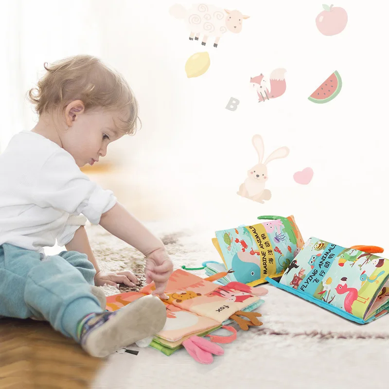 0-36M Baby Cloth Book Kids Infant Early Learning Educational Animal Tails Fabric Books Develop Cognize Reading Puzzle Book Toys