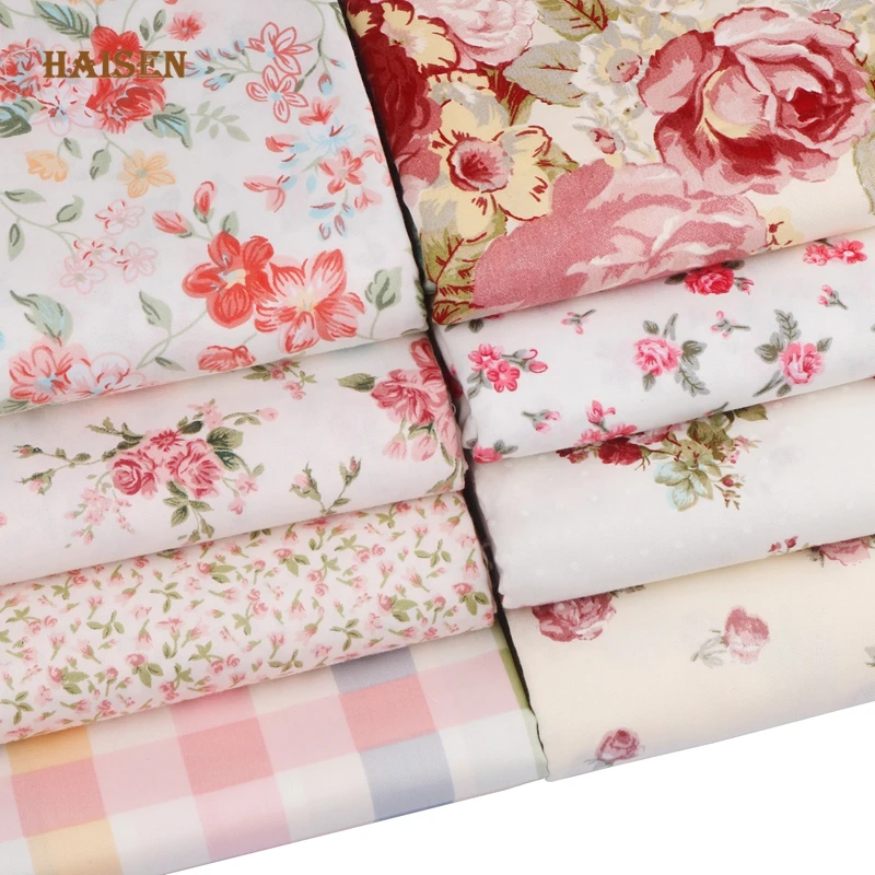 Printed Twill Cotton Fabric,Patchwork Cloth,DIY Quilting Sewing Textile Material For Baby&Children 8pcs/Lot,Gorgeous Rose Series