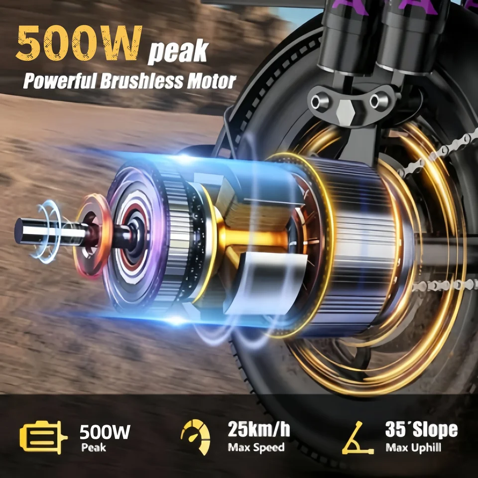 This Adult Folding Electric Bicycle Features a 500-watt Motor, a 48-volt 15-amp-hour Battery, 14-inch Tires, and a Maximum Range image 2