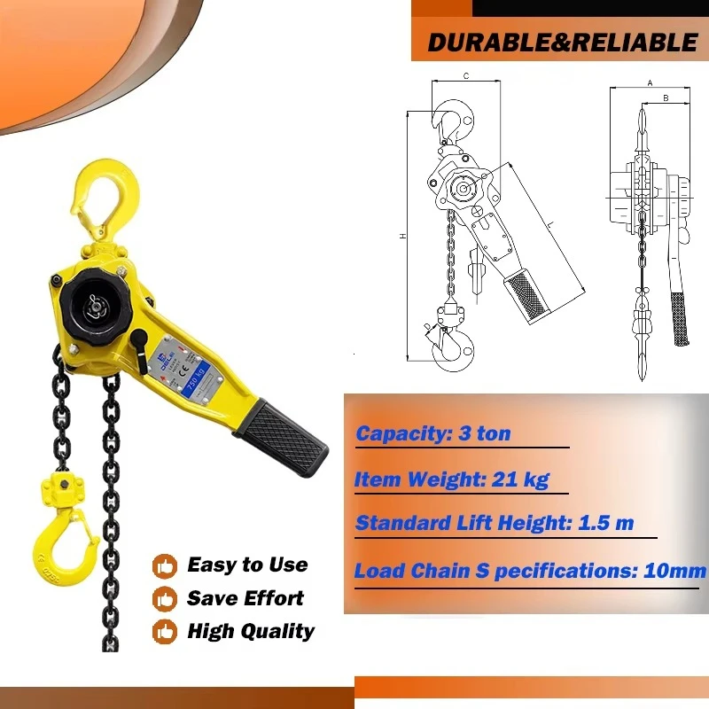 3 Ton Alloy Steel Chain Hoist with Safety Hook Corrosion Resistant for Construction