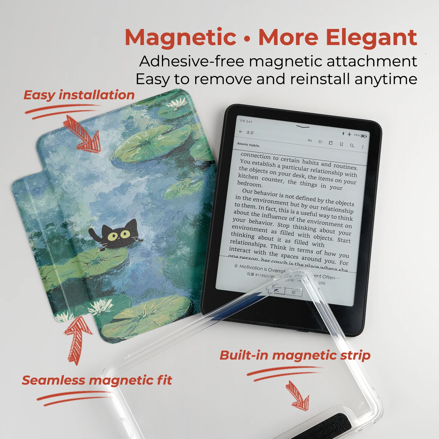 Twosheep suit for Kindle 11th Colosoft Paperwhite 12th 11th 10th 7th Magnetic Detachable Clear Back Auto Wake Sleep Monet's Cat
