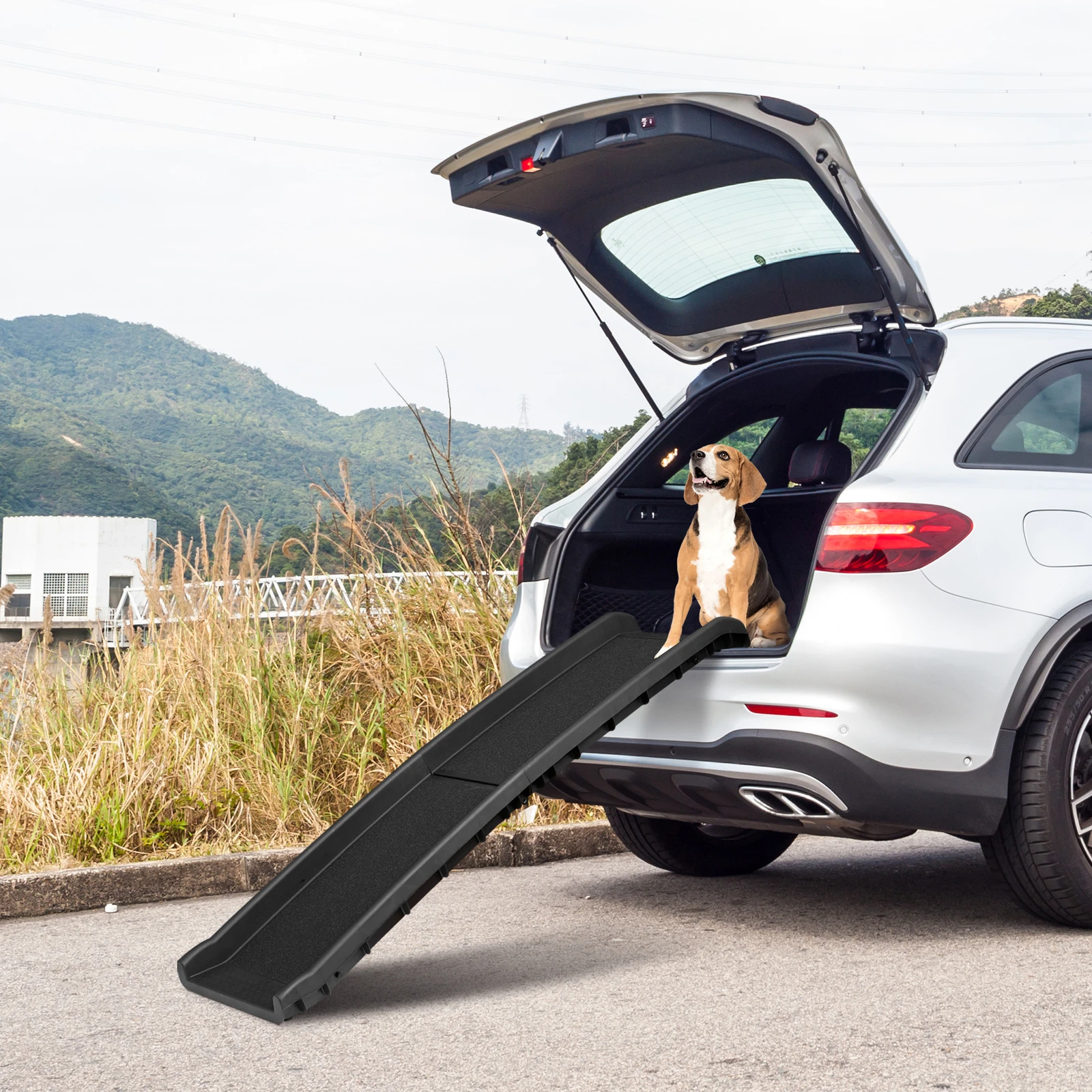 

Складная нескользящая пластиковая рампа для собак 61 дюйм с приподнятыми бортиками для грузовиков, внедорожников и легковых автомобилей