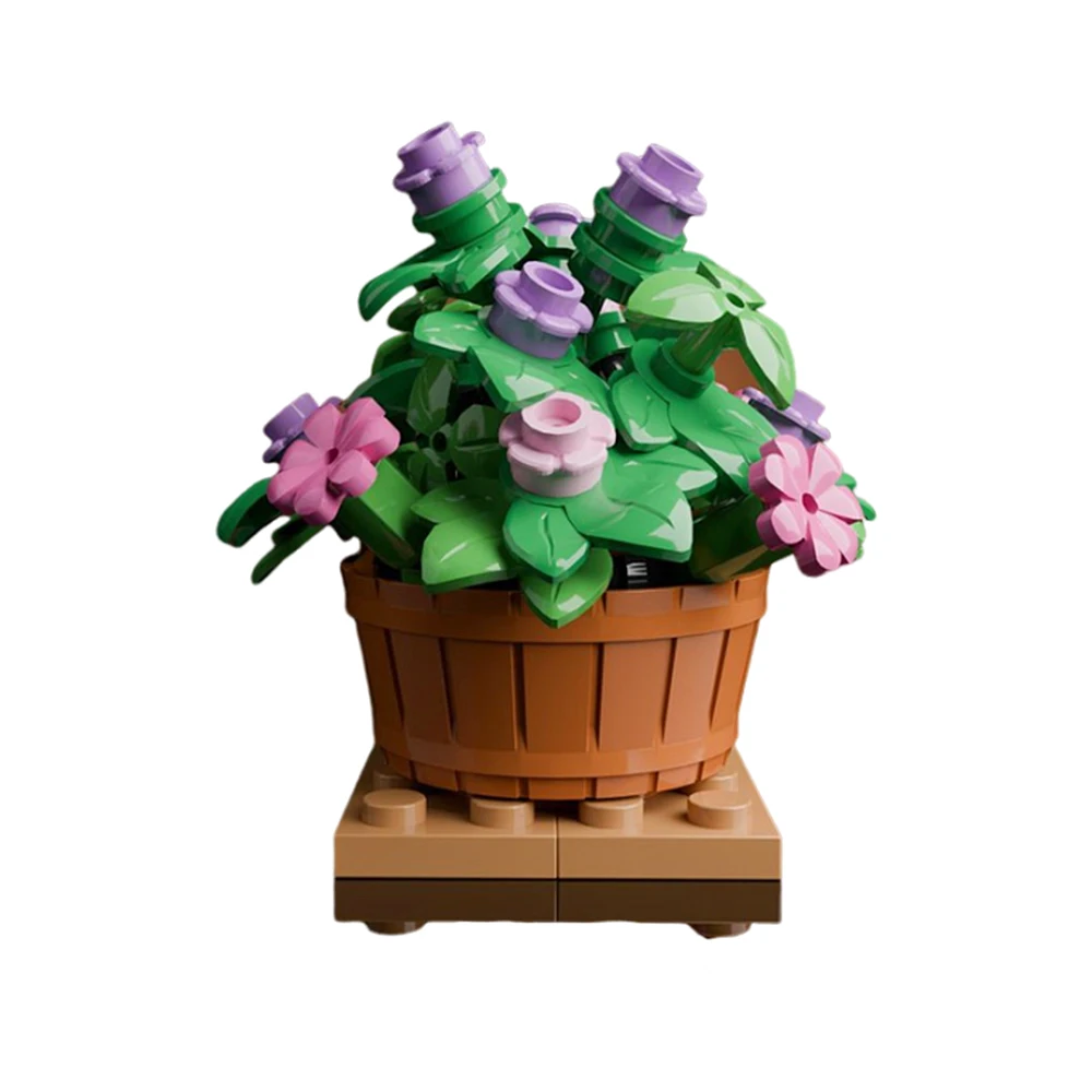 MOC Flowerpot Building Blocks Bonsai Garden Romantic Office Decoration Potted Plant Model Brick DIY Set Children's Toys