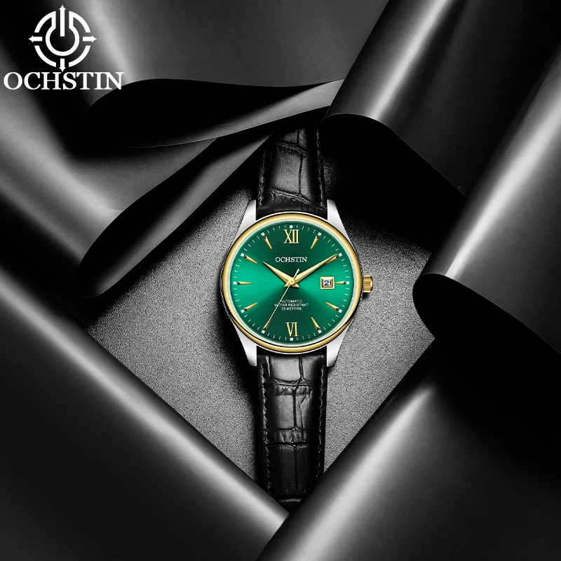 OCHSTIN Man Breathable Comfortable Leather Wristband Men's Steady Automatic Self-winding Mechanical Master Timepiece Watch