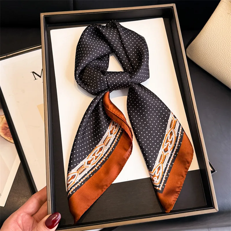 Retro Design Square Silk Scarf for Women Print 70x70cm Hijab Small Shawl Neck Tie Hand Wrist Kerchief Female Headband Foulard image 3