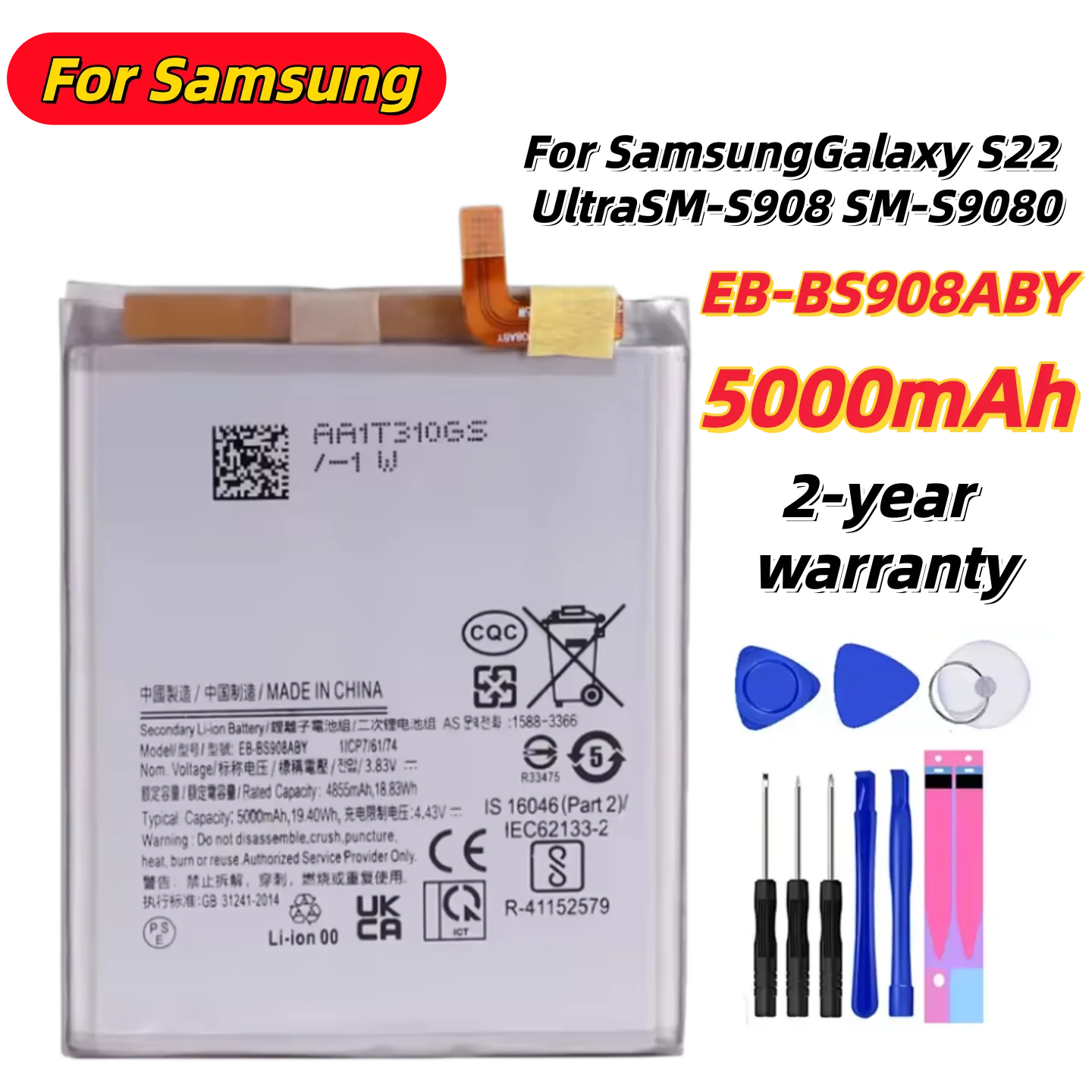 

New EB-BS908ABY 5000mAh Replacement Battery For Samsung Galaxy S22 Ultra S22Ultra SM-S908 SM-S9080 Mobile Phone Batteries