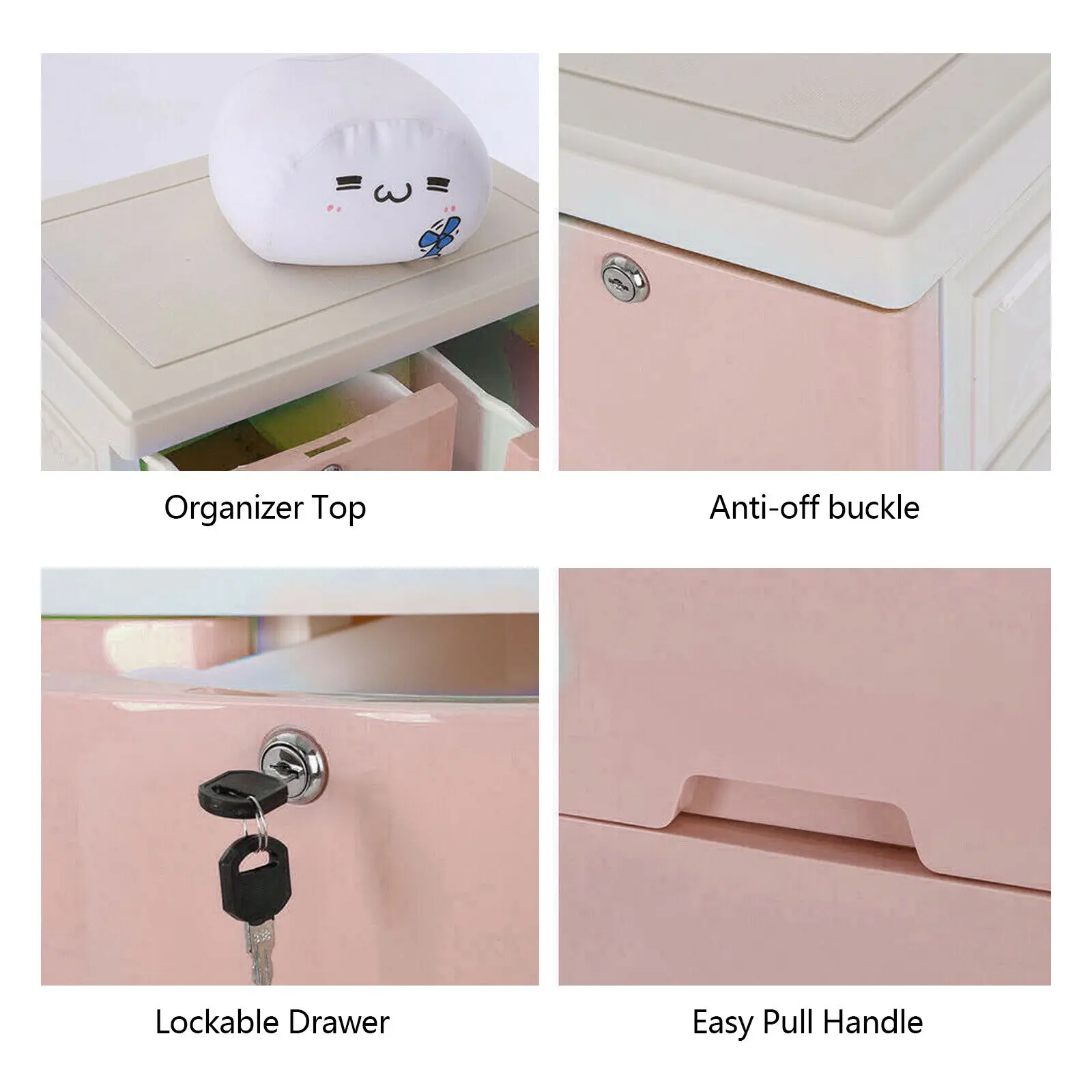 Meuble de Rangement Rose Commode en Plastique, Meuble de Chambre à Coucher, 6 MELPlastic