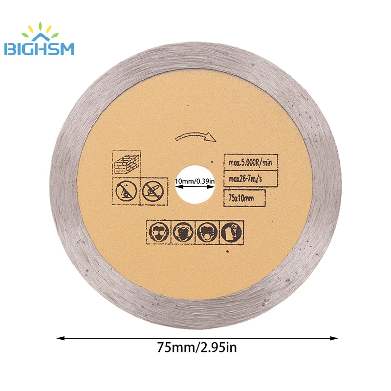 3-дюймовое алмазное пильное полотно 75 мм, отрезной диск для камня, мини-беззубый отрезной круг для резки мрамора, керамики, бетона, гранита