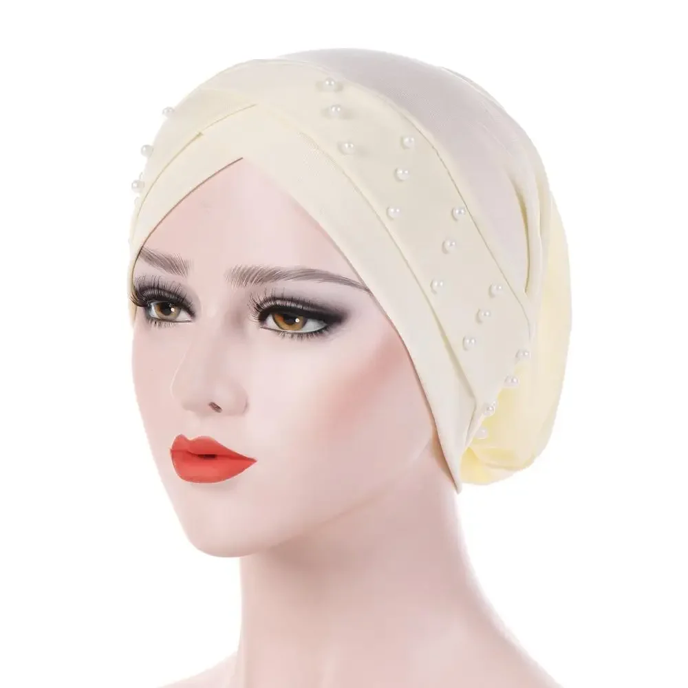 Women Muslim Elastic Cross Beads Hijab Turban Chemo Cap Inner Hat Underscarf Arab India Bonnet Cancer Ninja Femme Headwear Wrap