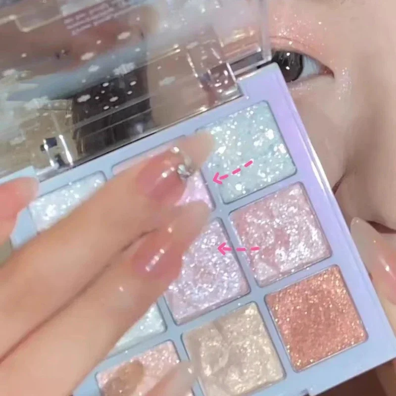ندفة الثلج 9 ألوان عينيه لوحة بريق لؤلؤة عيون طقم مكياج الشمبانيا يسلط الضوء على لهجة باردة الساحرة المدمجة عينيه #5