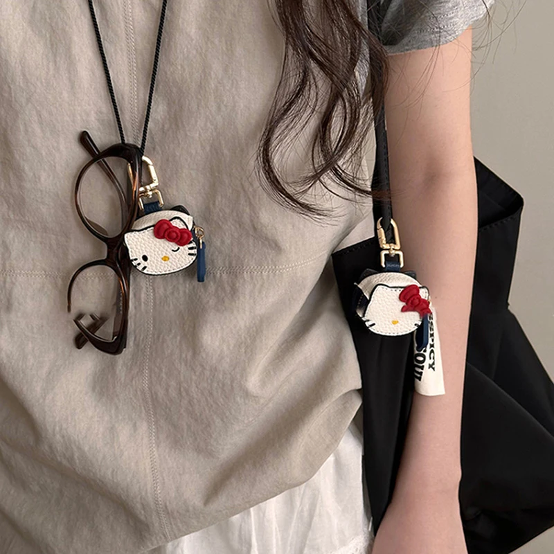 Hello Kitty lederen sleutelhanger |   Kawaii (echt leer reliëf, aanpasbare naammigravure, metalen draaibare haak)