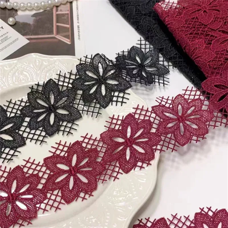 9Meters 6cm Width Shiny Red Black Hollow Flower  Venise Diy Venice Lace Clothing Accessories Of Various Garment,Bra.Skirt