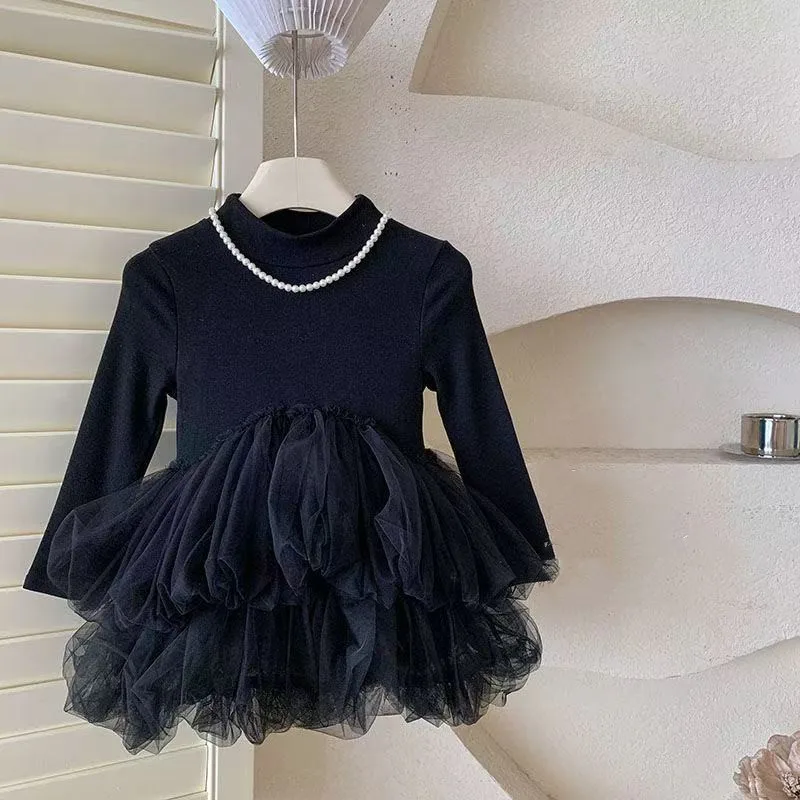 

Girls' Dress Winter 2025 New Stylish Baby Little Black Dress With Thick Velvet and Children's Fluffy Princess Dress 90-140CM