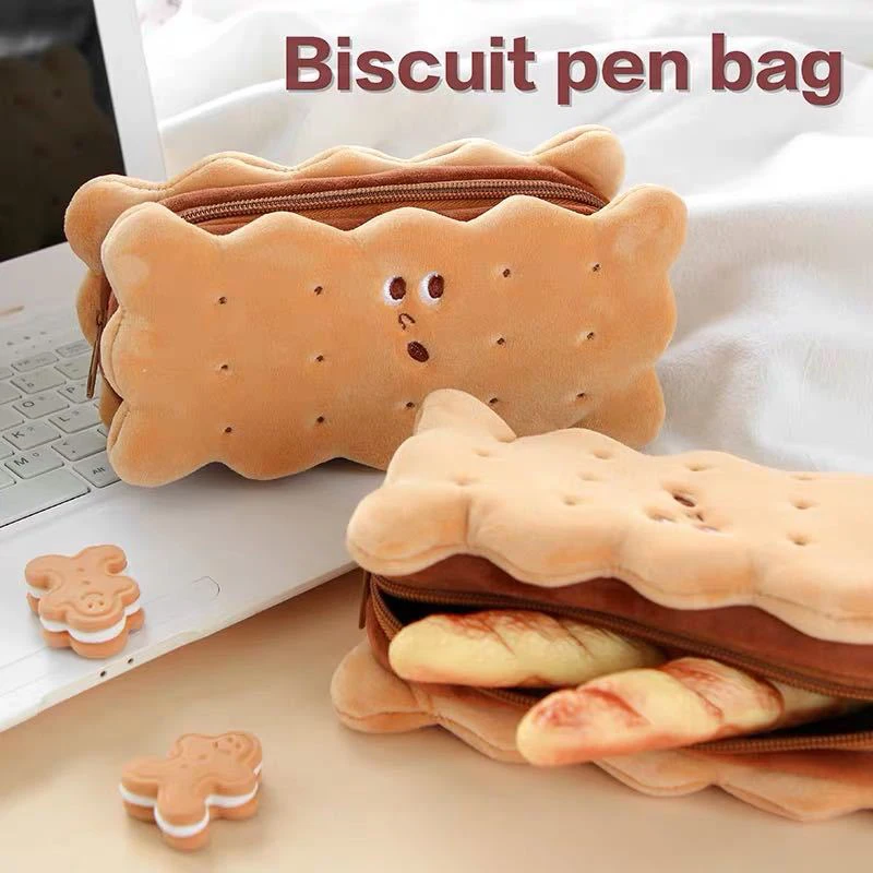 Kawaii Animals Cosmetic Bag Cartoon Cookie Sandwich Soft Plush Pencil Case Bag Coin Purse Kids Birthday Gift School Stationery