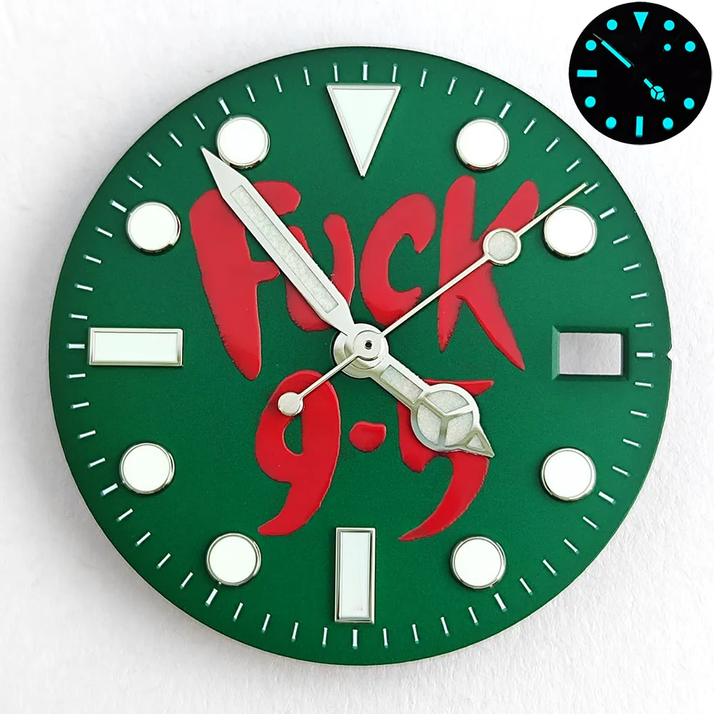 قرص ساعة 28.5 ملم قرص فرعي NH35 قرص NH35/36 مؤشر أخضر مضيء مناسب لحركة NH35 قرص أسود أخضر أزرق أبيض