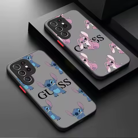 Cute Disney Stitch Angel Case For Samsung Galaxy S24 S23 S22 Ultra S21 S20 FE S10 Plus A15 A25 A35 A55 5G Note 20 10 Back Cover