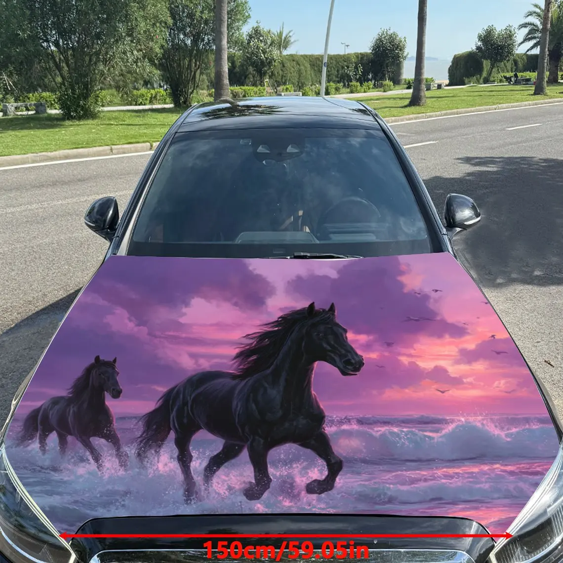 Purple - Haze Fantasy Domain Galloping Horse Print car hood stickers, waterproof self-adhesive, scratch resistant, easy to stick