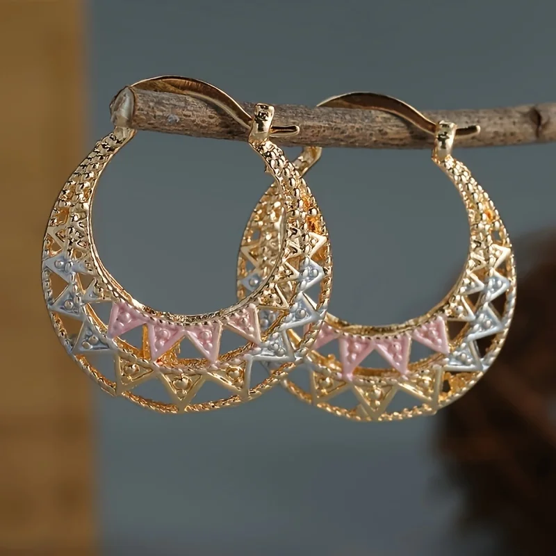 New Classic Trendy Hollow out Gold Earrings Copper Plated Round Eardrop For Women Girls Fashion Jewelry Accessories Wedding Gift