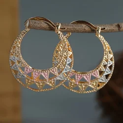 New Classic Trendy Hollow out Gold Earrings Copper Plated Round Eardrop For Women Girls Fashion Jewelry Accessories Wedding Gift