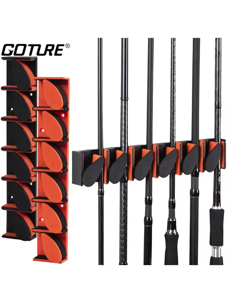 

Goture Vertical Fishing Rod Holders Rack 6-Rod Fishing Pole Holder Display Stand Fixed Frame Wall Mount Modular for Garage