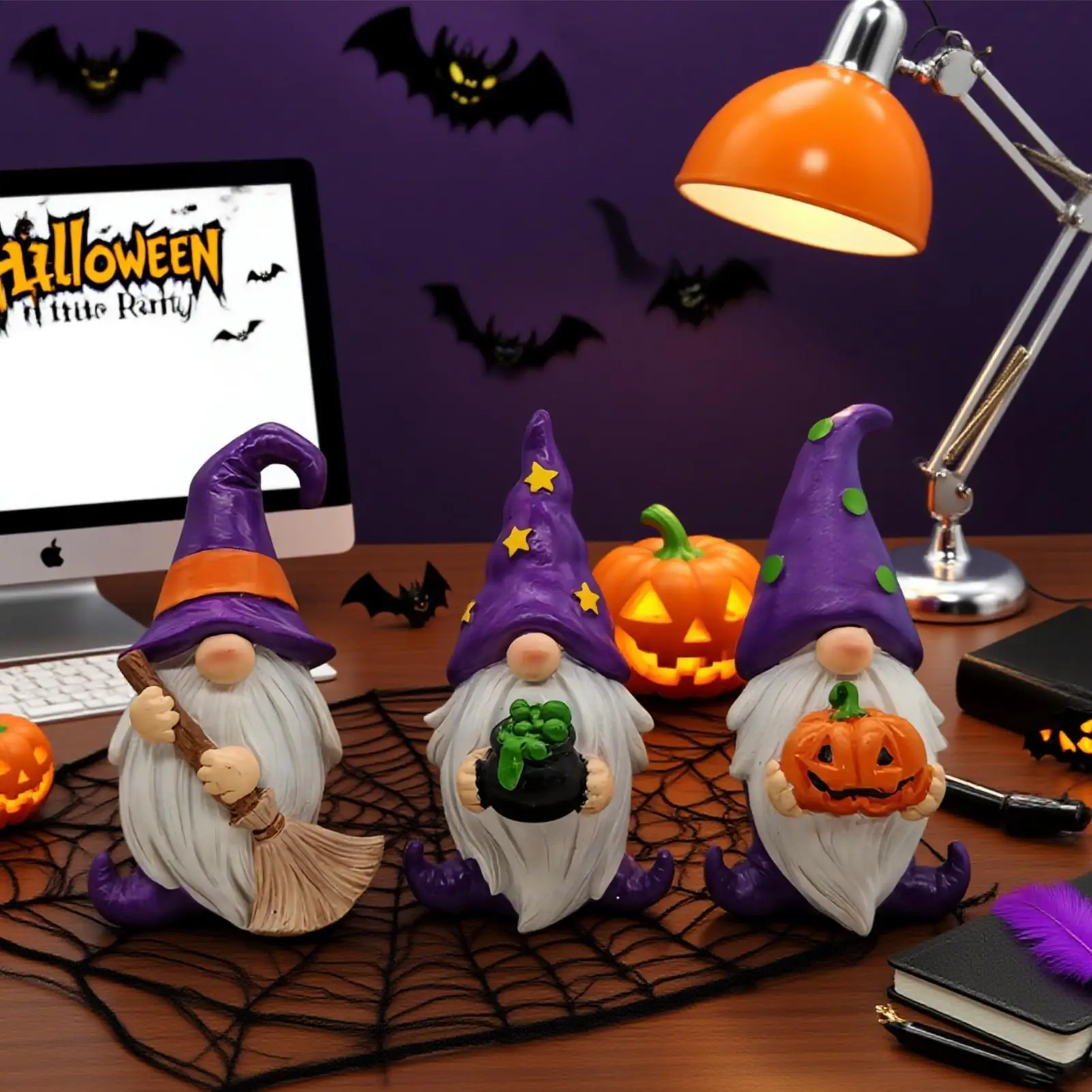 

Смоляные гномы, 3 шт., газонные гномы, поделки из смолы, украшения на Хэллоуин для рабочего места, праздничного стола, окна, двора, сада, прихожей, крыльца