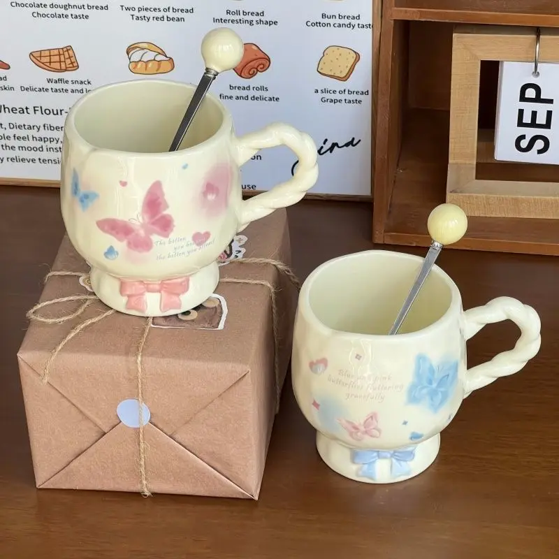 كوب سيراميك على الطراز الكوري إبداعي عالي المظهر على مستوى فتاة قلب جميل جميل على شكل فراشة هدية ذات مغزى