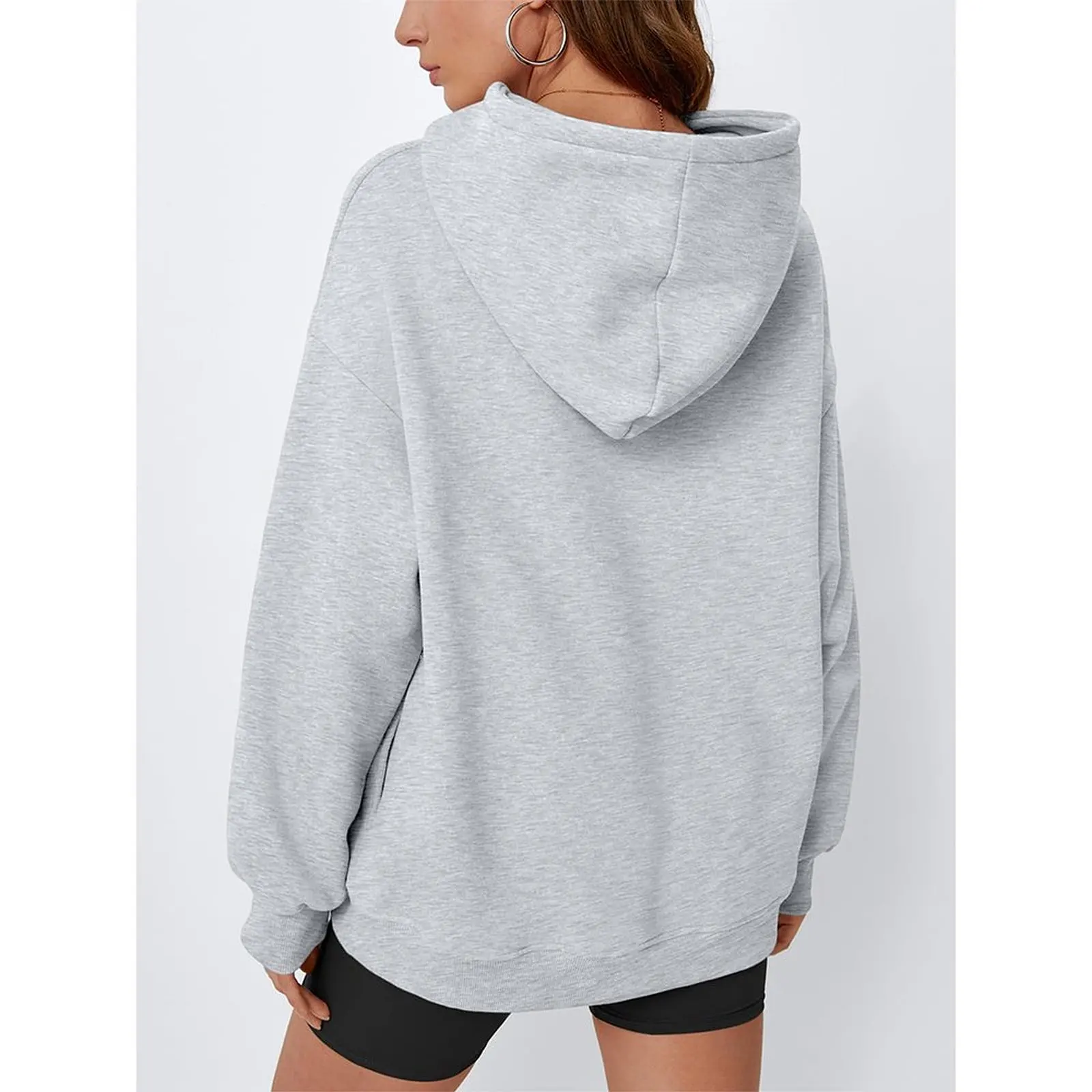 سويت شيرت نسائي بقلنسوة لعطلة عيد الميلاد باللون الأسود والرمادي كما يظهر الصور من نسيج البوليستر المريح بأكمام طويلة #5