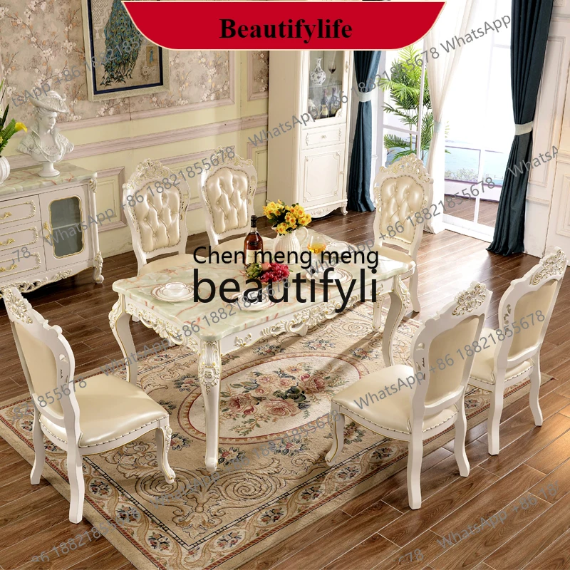 G153 European marble dining table and chair combination American all-solid wood rectangular dining table Household dining table