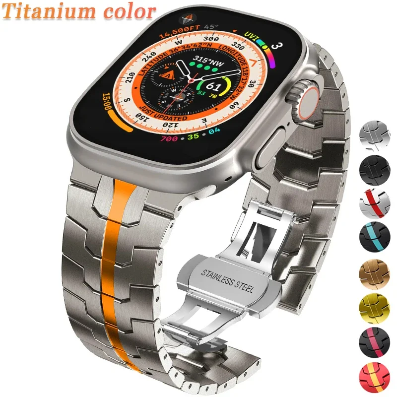 

Поп-стальной браслет для Apple Watch Ultra 2 49 мм, ремешок 46 мм, 45 мм, 42, 44 40, 41 мм, титановый цвет Correa, ремешок для IWatch 10 9 8 7 6 5