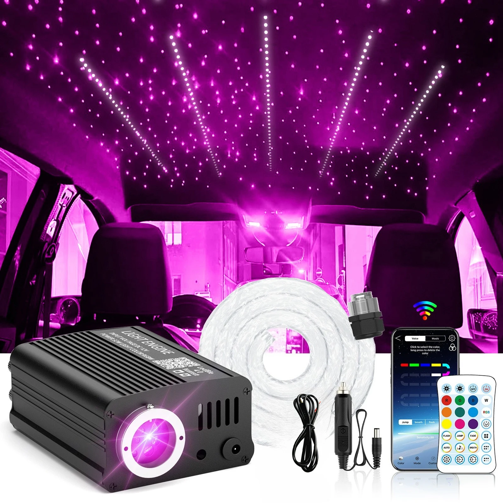 

Twinkle & Meteor Starlight Headliner Kit for Car 9.8ft 750pcs for Ambient Interior Decor 16W RGBW Fiber Optic Star Light Engine