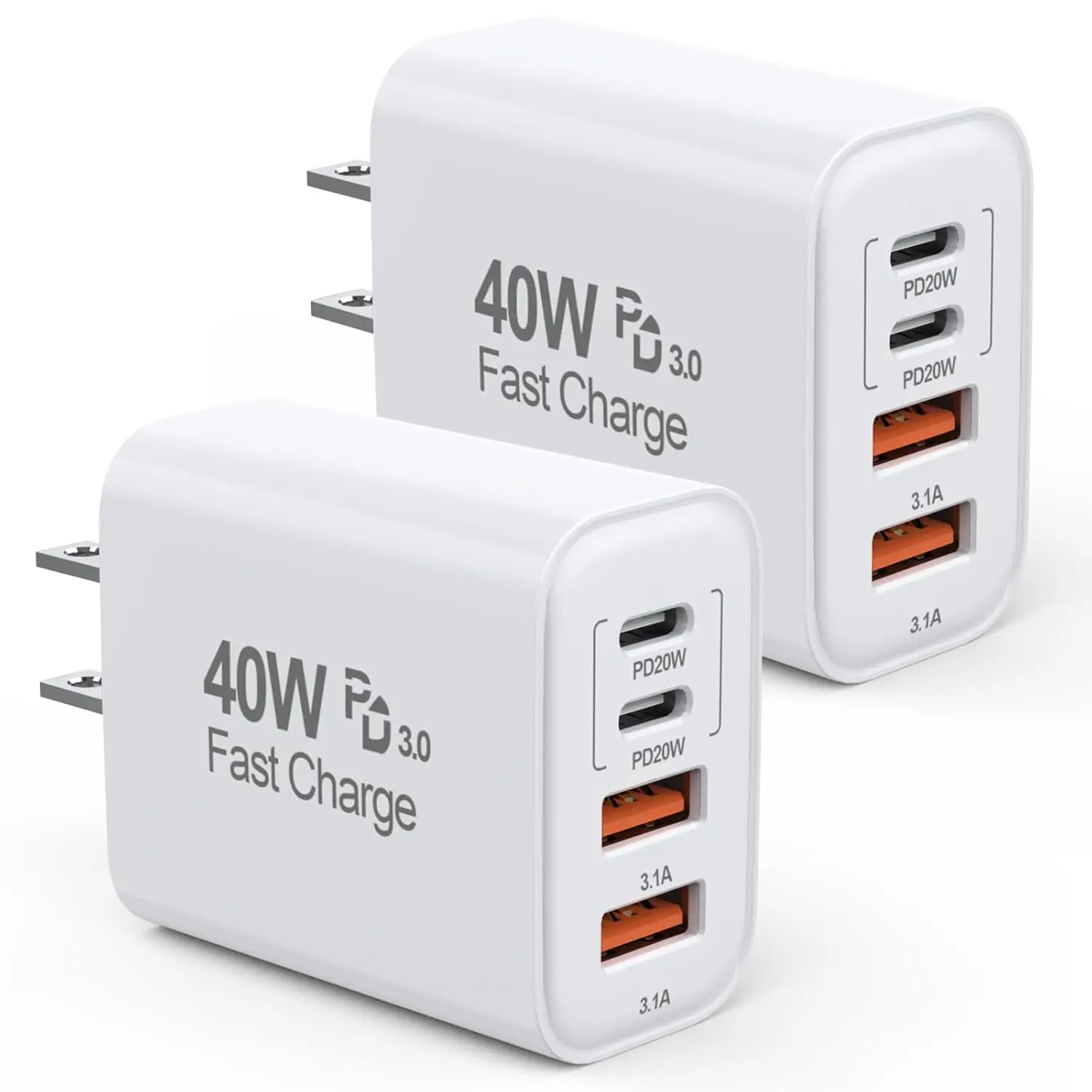 40W 4-Port Fast USB Wall Adapter PD+QC Wall Plug Multiport Block Cube for iPhone 16/16 Pro/15/14/13/12/11/Pro Max/XS/XR, iPad