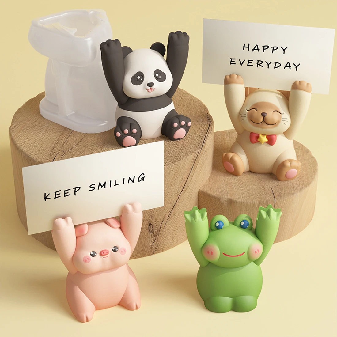 3D Tier Niedlicher Panda Schwein Katze Nachricht Clip Form Erhöhte Hand Gips Harz Beton Kerze Form DIY Foto Clip Menü Label Basis