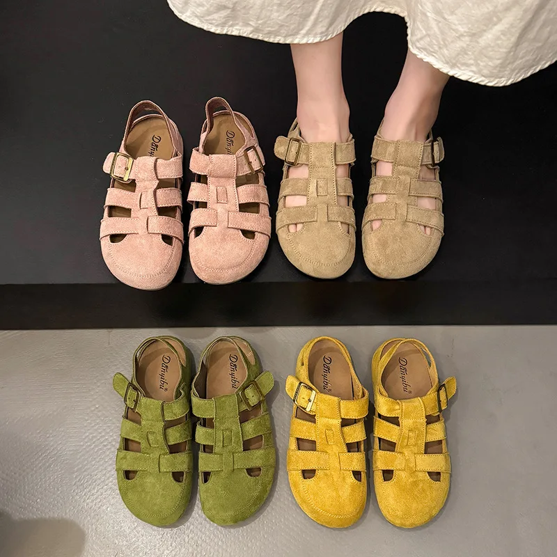 

2025 Summer New Retro Forest Series Baotou Sandals for Women, Two Wear Hollow Half Slippers, Soft Flat Shoes Sneakers Women