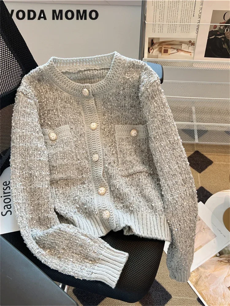 Temperament Graceful round Neck Chic Button Loose Casual All-matching Short Knitted Outerwear Women South Korean Chic Autumn