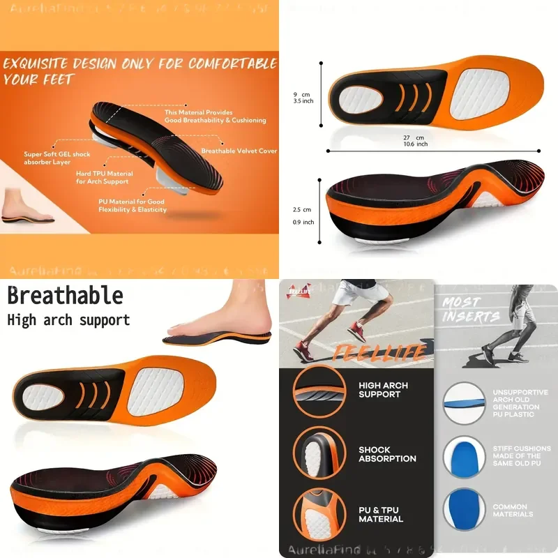 300Lbs Strong Arch Support Insoles for Flat Feet High Arch Sport Cushioning Comfortable Breathable for Men Women Work Boots