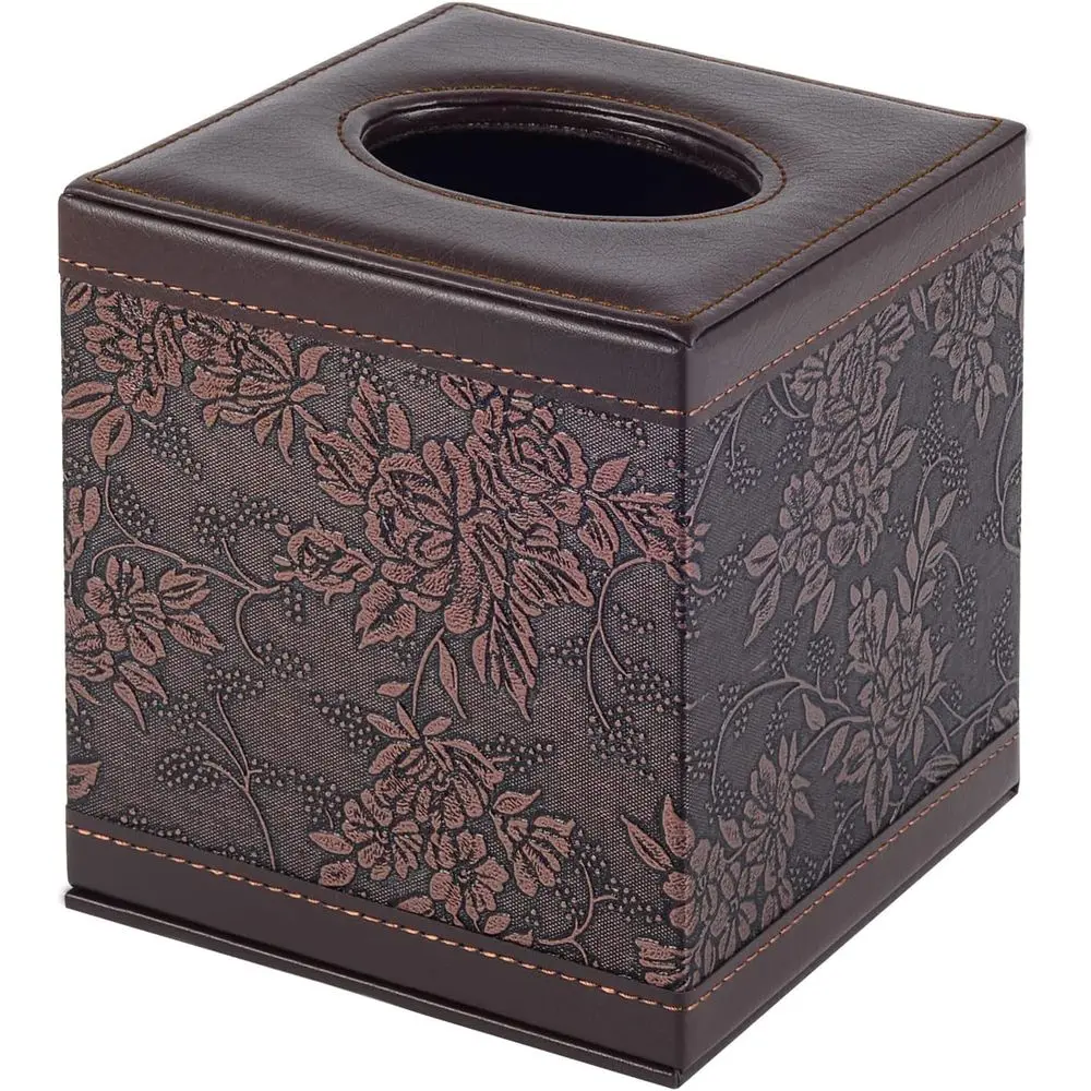 Tissue Box Cover Square Leather Tissue Box Holder Napkin Facial Paper Organizer Bottom with Magnet Reinforcement Home Hotel Rest