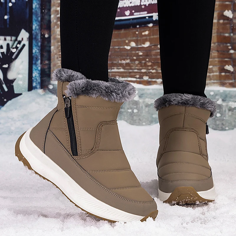 

Outdoor Thick Soled Couple Snow Boots Are Made of Zipper Anti Slip Umbrella Fabric Cotton Lining Providing Warmth ComfortFashion