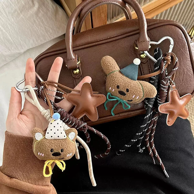 

Cute Plush Bear Bag Pendant Lovely Stuffed Animal Keyring Climbing Rope Keychain For Girls Backpack Hanging Decoration