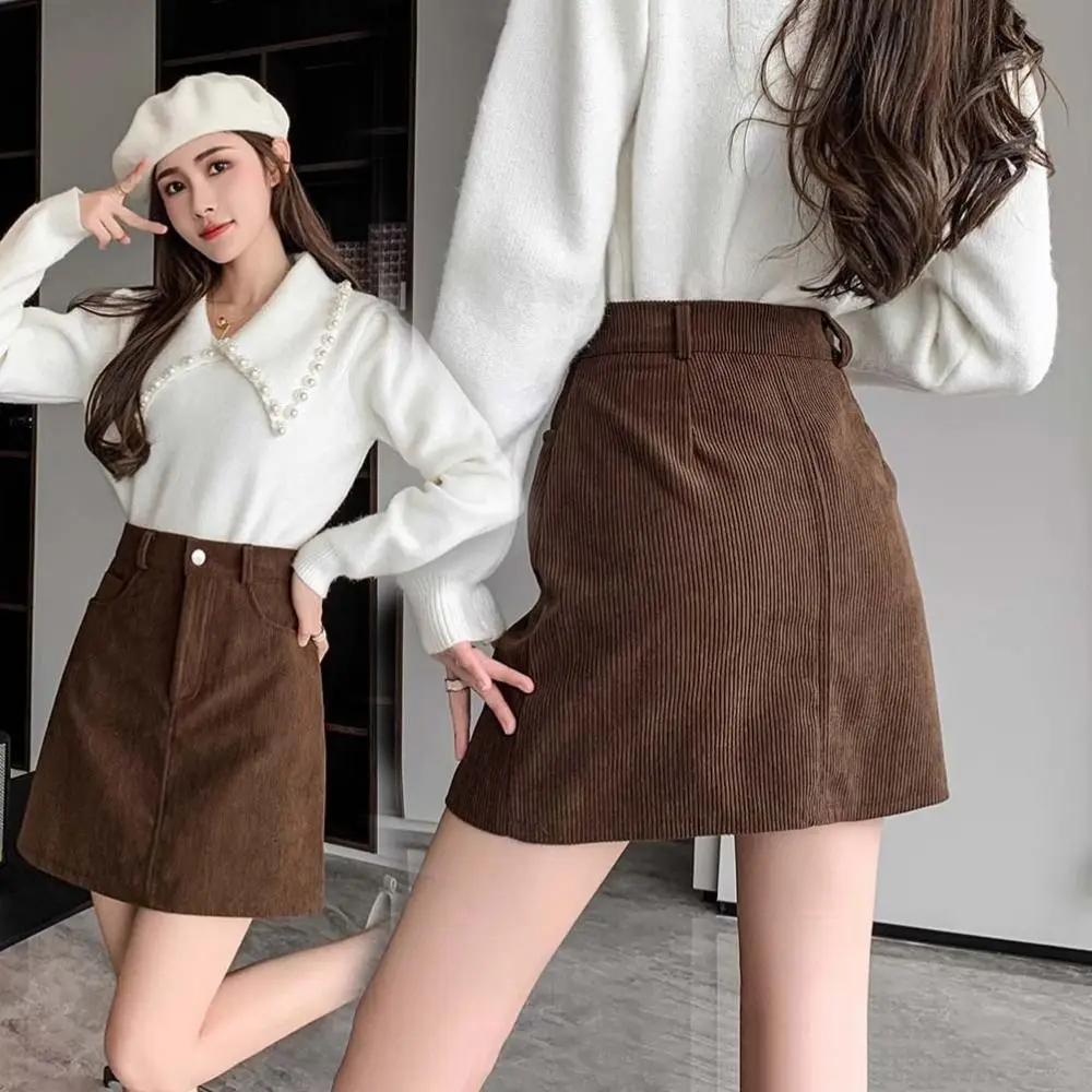 

Retro High Waist Women Corduroy Skirt Spicy Girl Style Large Size A-line Short Skirt Velvet Autumn Winter Slim Fit Skirt Women