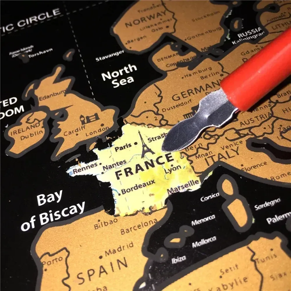 

Best Gifts for Traveler 1 PCS Gold World-Scratch off Maps Perfect Travelers Maps With Flag for Office Room Home Decor Painting