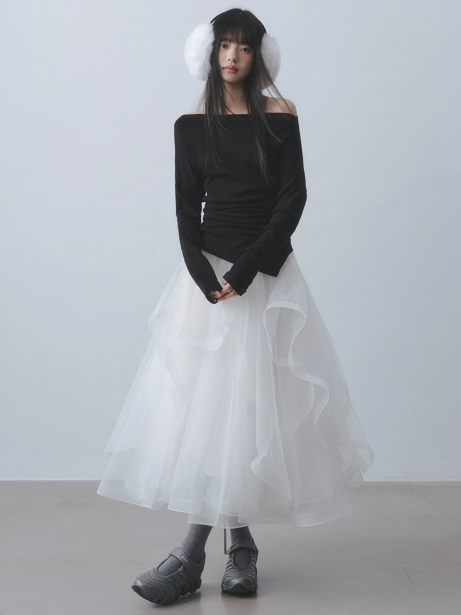 

Dirl Thiened Knitted oulder Bared Folded Bla T irt Sweet And Cool Sle Long Sve High Waist Commuter Sle Women...