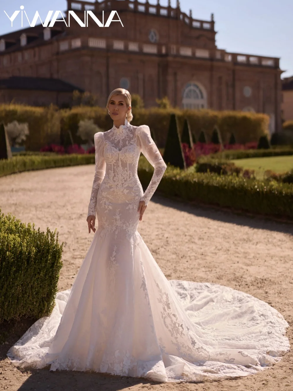 

Captivating Lace Appliques Wedding Dress Modest High Collar Long Sleeve Bridal Gown Customzied Classic Mermaid Dresses For Bride