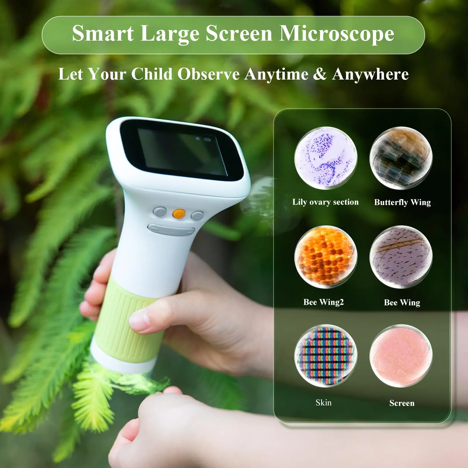 M&G Microscope for Kids, 1000X Portable Handheld Microscope with Base, 2" HD Screen Pocket Microscope with USB, Support Camera