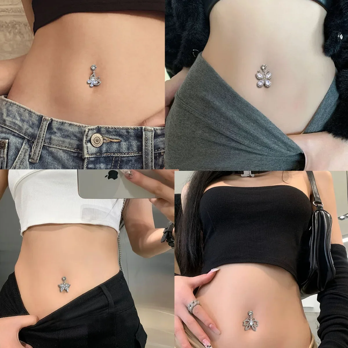 1pc/No Puncture Painless Navel Nail Zircon Inlaid Butterfly Shaped Female Sexy Fashion Imitation Puncture Jewelry Navel Sticker