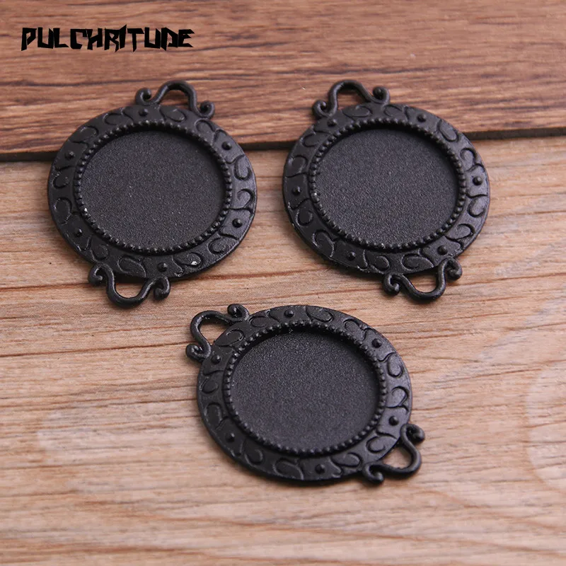 PULCHRITUDE 6pcs 20/18mm Inner Size Black Plated 2 Style Cabochon Connector Base Setting Charms Pendant Necklace Findings