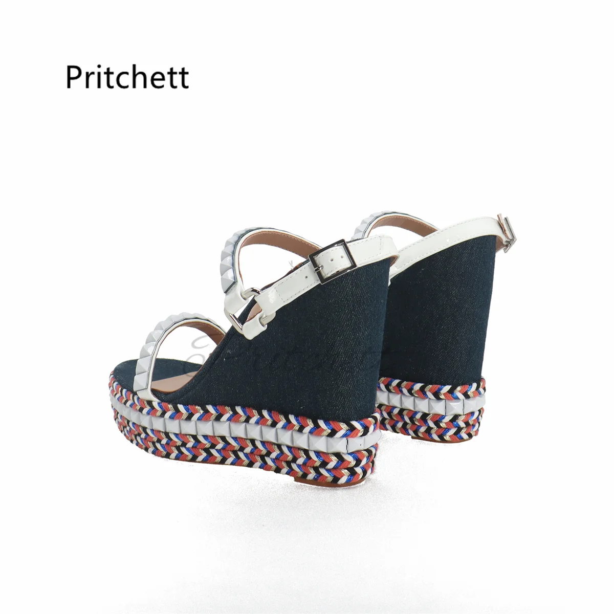 Rivet Espadrilles Shoes Platform Wedges Sandals for Women Open Toe Buckle Summer Shoes Denim Mixed Colors Sandals New In